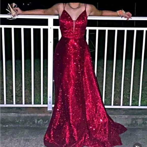 Glamorous Red Sequin Prom Dress